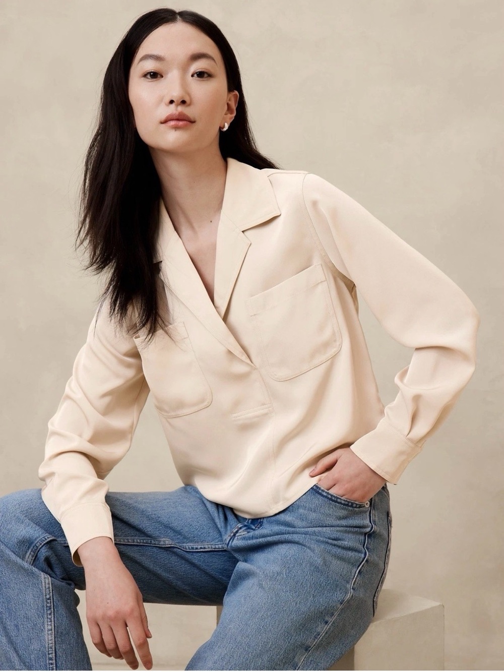 Silky Popover Blouse Banana Republic Factory